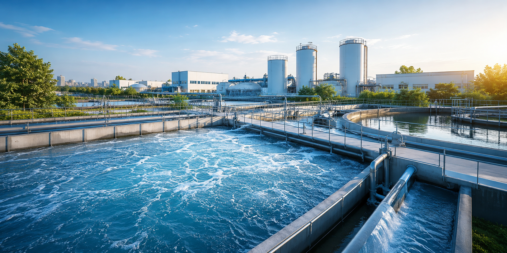 Aerial view of an industrial water treatment plant